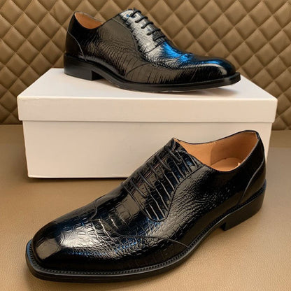 Retro Crocodile Pattern Formal Leather Business Style Men Shoes