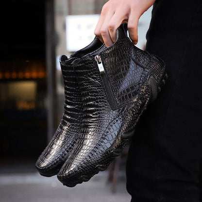 Crocodile Pattern Leather Men's Ankle Boots