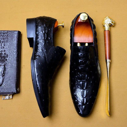 Men's Casual Business Breathable Crocodile Pattern Leather Shoes