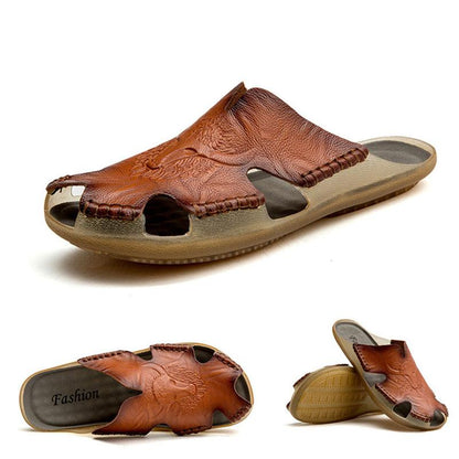 Men's Retro Plus Size Genuine Leather Slippers