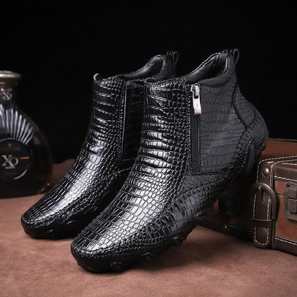 Crocodile Pattern Leather Men's Ankle Boots