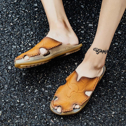 Men's Retro Plus Size Genuine Leather Slippers