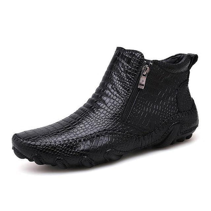 Crocodile Pattern Leather Men's Ankle Boots