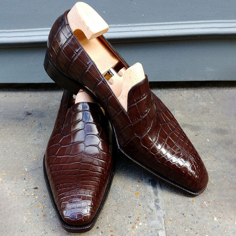 Brown alligator square deco dress shoes