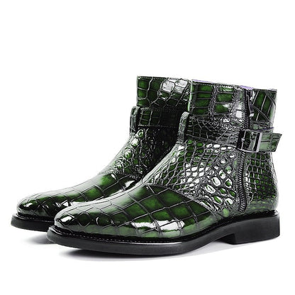 Men's Crocodile Pattern Belt Buckle Boots