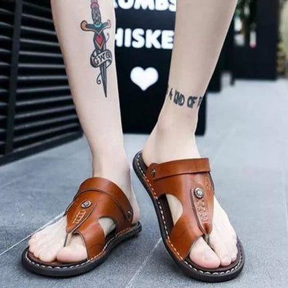 Men's Genuine Leather Leisure Slippers Flip-Flops Comfortable Soft Sandals