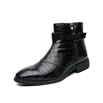 Men's New Crocodile Print Ankle Boots