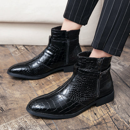 Men's New Crocodile Print Ankle Boots