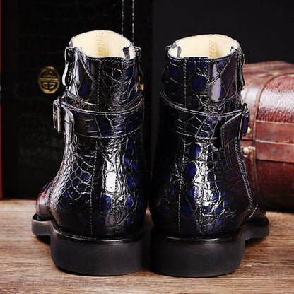 Men's Crocodile Pattern Belt Buckle Boots