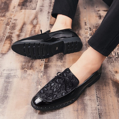 Printed Reflective Shiny Fashion Trendy Men's Leather Shoes