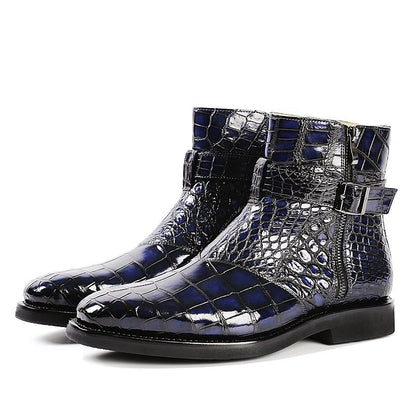 Men's Crocodile Pattern Belt Buckle Boots