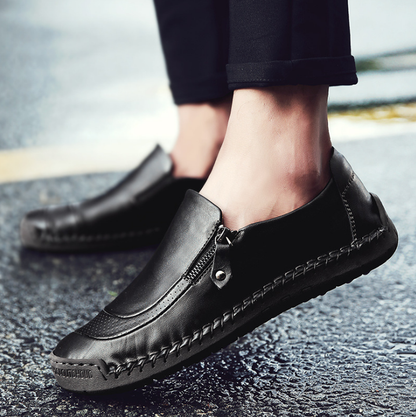 Men Comfy Hand Stitching Genuine Leather Side Zipper Slip On Casual sh