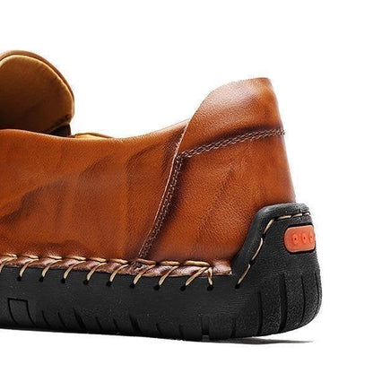 Men Comfy Hand Stitching Genuine Leather Side Zipper Slip On Casual sh