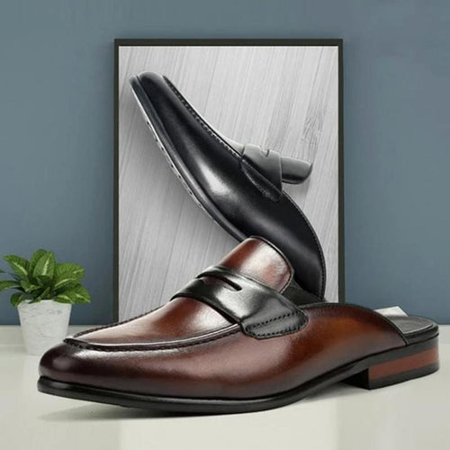 Men's Leather Half Drag British Lazy Shoes